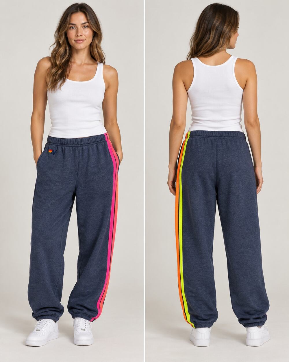 Aviator Nation Sweatpants XL Navy Neon Stripe Joggers Made USA Retro